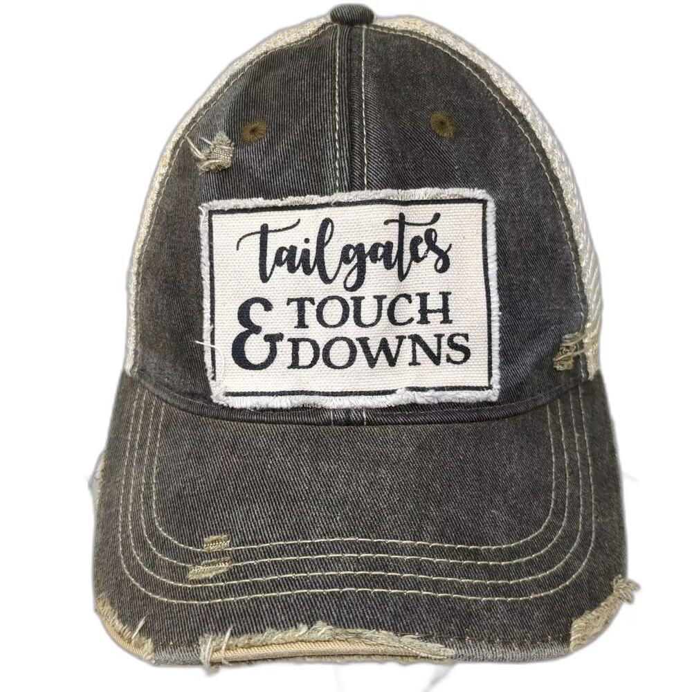 Headmost Trucker Hat Gray Beige OS Tailgates Touchdowns Distressed Snapback Hat